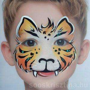 Kezdő arcfestés tanfolyam, tigris arcfestés, Csillámvilágban